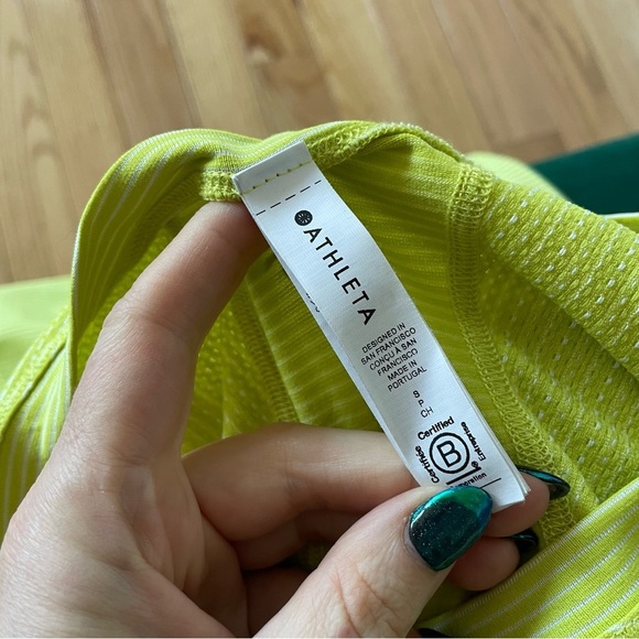 Athleta Momentum Seamless Citron Yellow Mini Stripe Long Sleeve Top 658514 EUC S - Picture 7 of 10